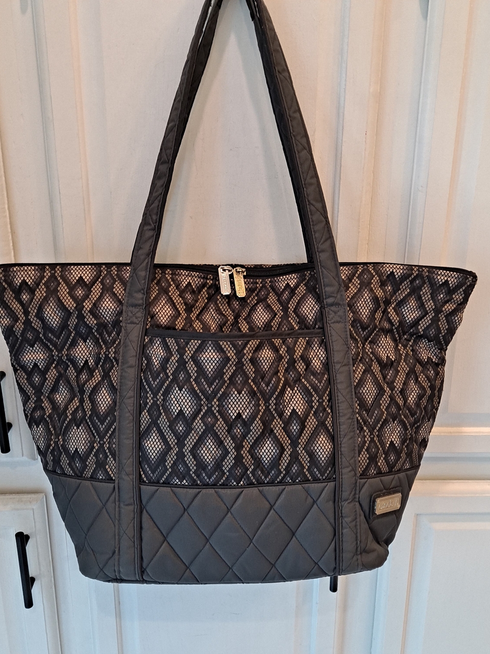Cinda B Super Tote Quilted Python Patterned Gray Brown Tote Bag USA Made Durable